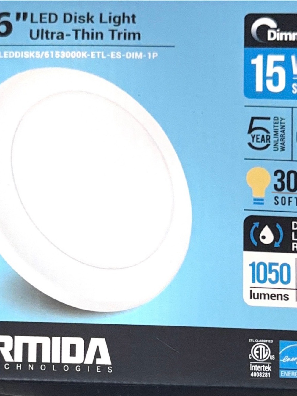 1x PARMIDA 5/6” Dimmable LED Disk Light Flush Mount Recessed Retrofit Ultra Thin